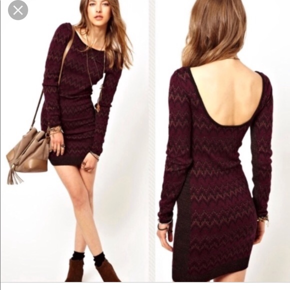 FREE PEOPLE - Mini Knit Zig Zag Sweater Bodycon Dress - Picture 3 of 10